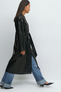 Belted pu trench coat - Noir