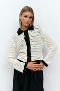 Knit contrast cardigan - Offwhite/black