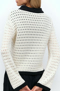 Knit contrast cardigan - Offwhite/black