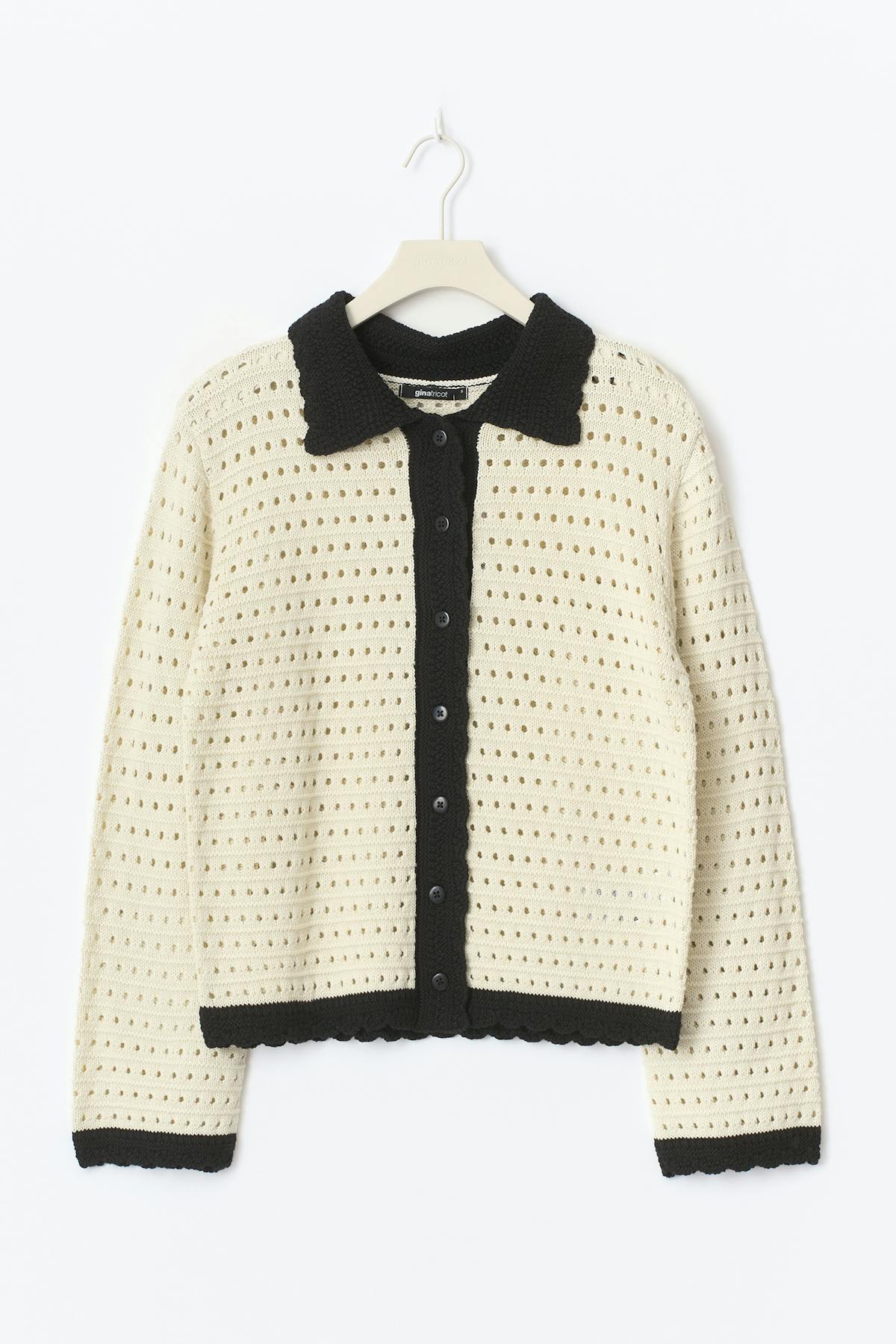 Knit contrast cardigan - Offwhite/black