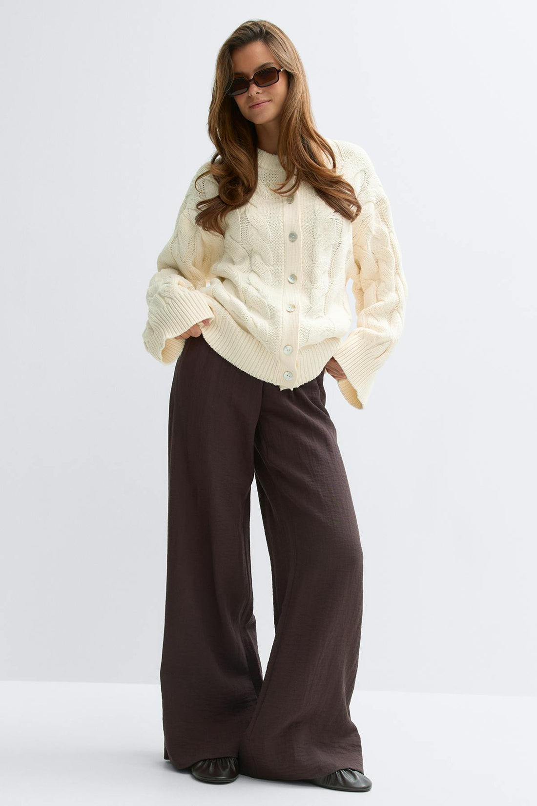 Chunky knitted cable cardigan - Knit white