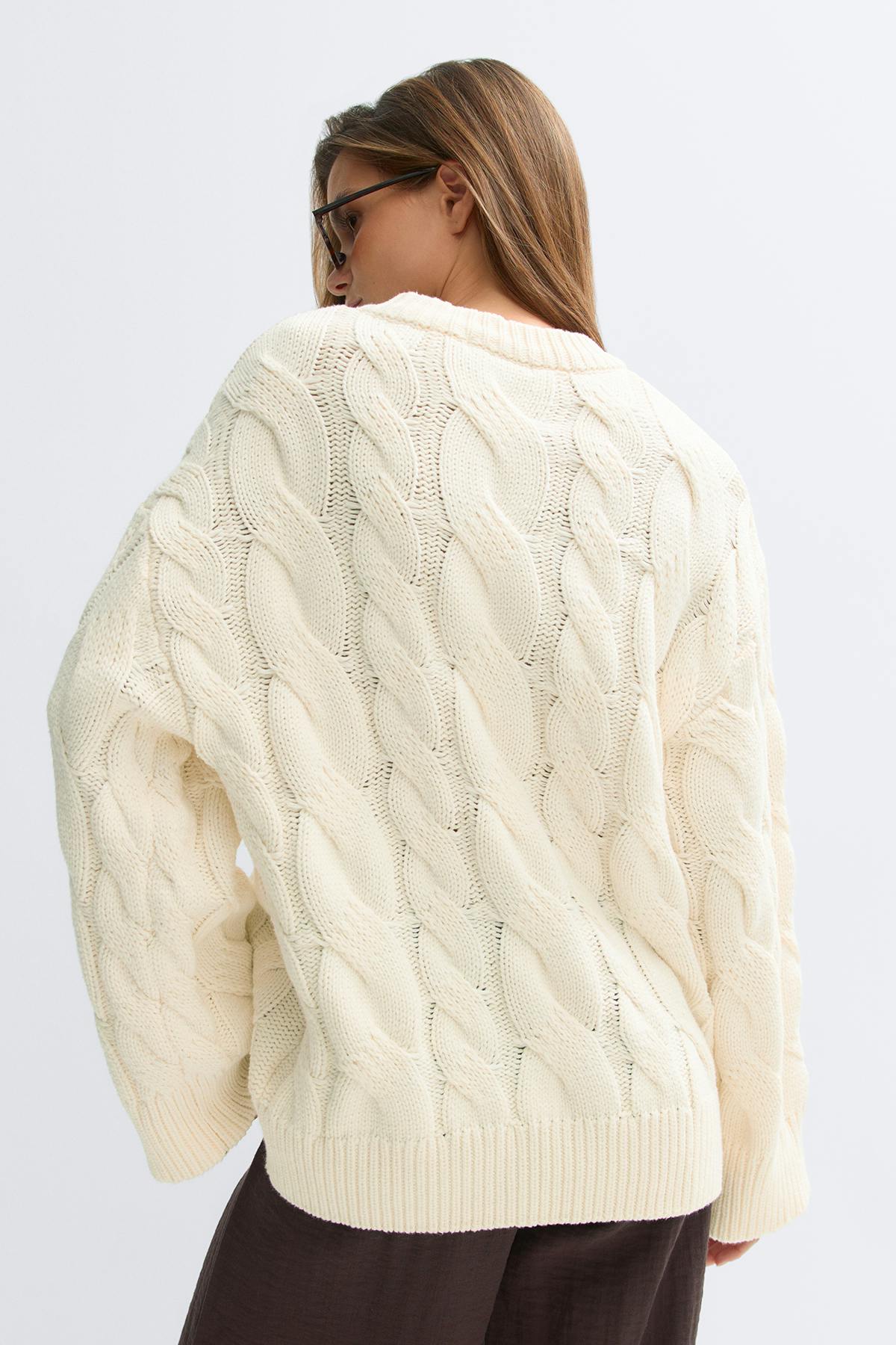 Chunky knitted cable cardigan - Knit white
