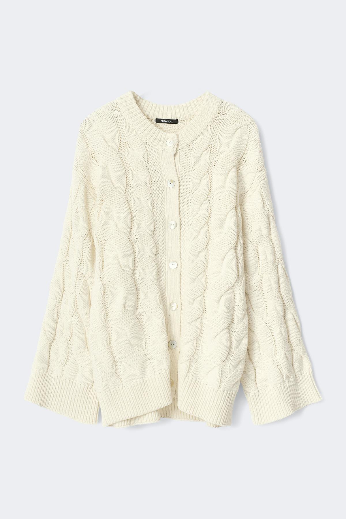 Chunky knitted cable cardigan - Knit white