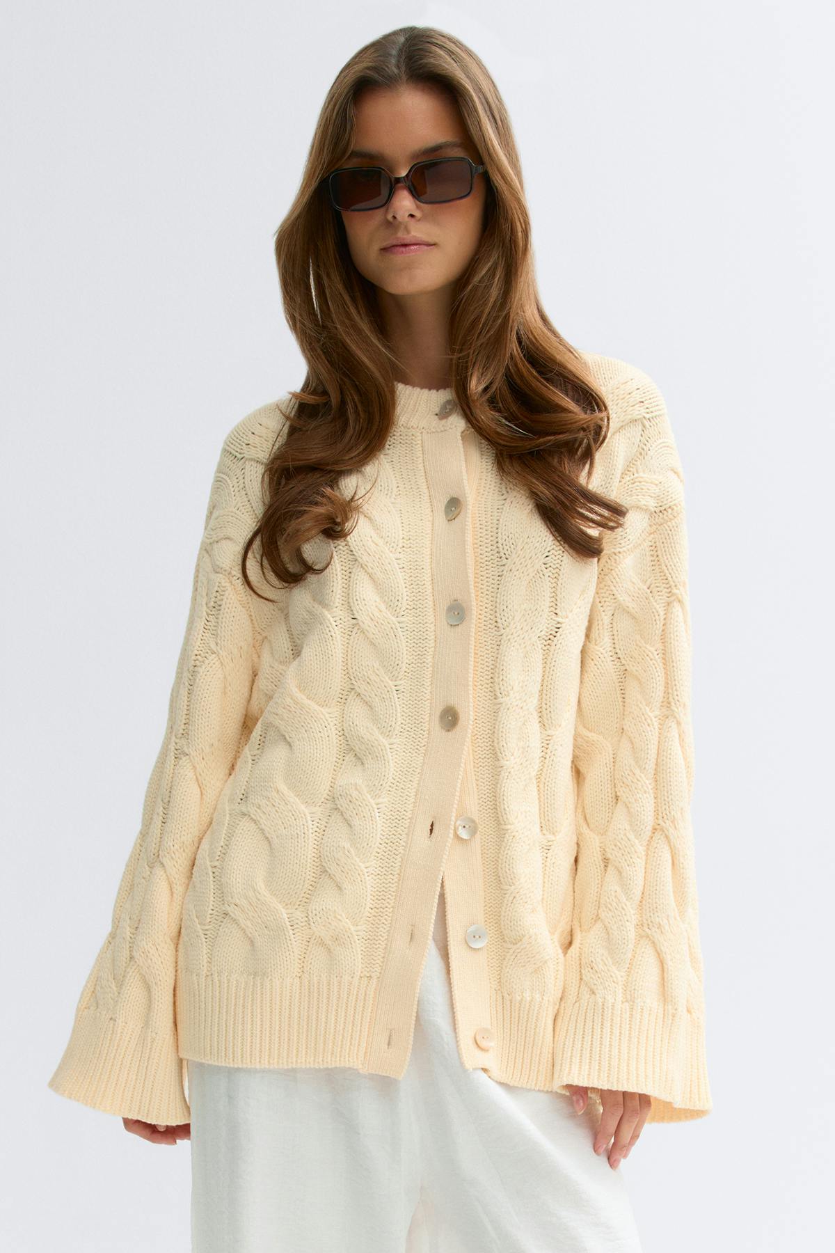 Chunky knitted cable cardigan - Navy blazer