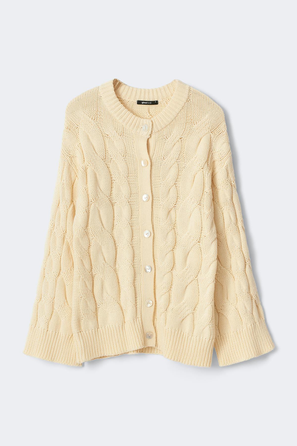 Chunky knitted cable cardigan - Vanilla yellow