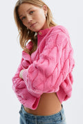 Chunky knitted cable cardigan - Almond milk