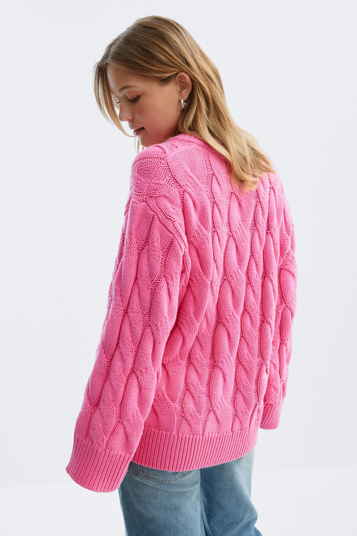 Chunky knitted cable cardigan - Ballet slipper
