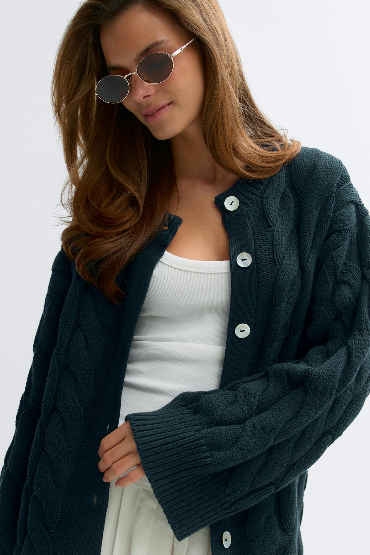 Chunky knitted cable cardigan - Navy blazer