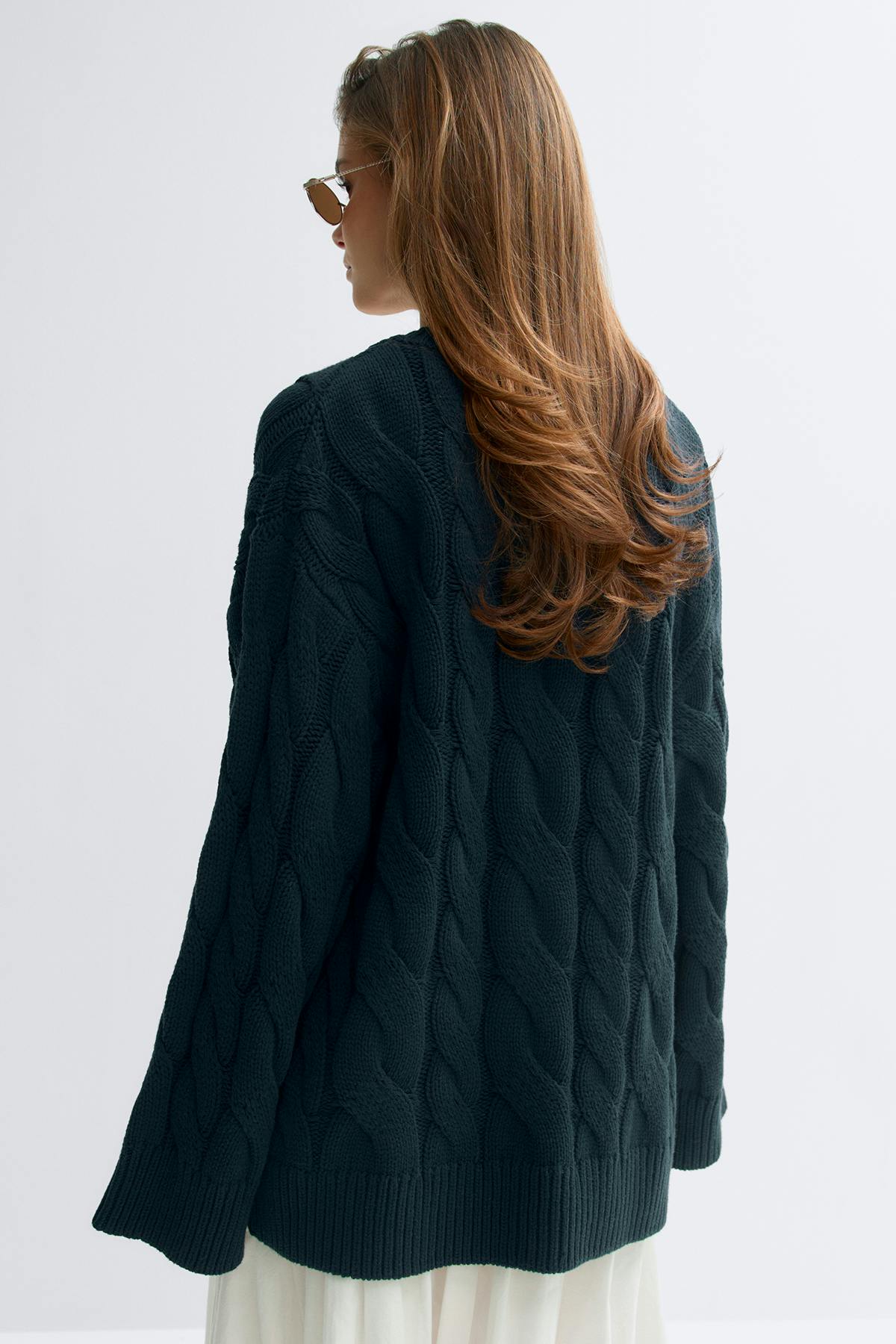 Chunky knitted cable cardigan - Navy blazer