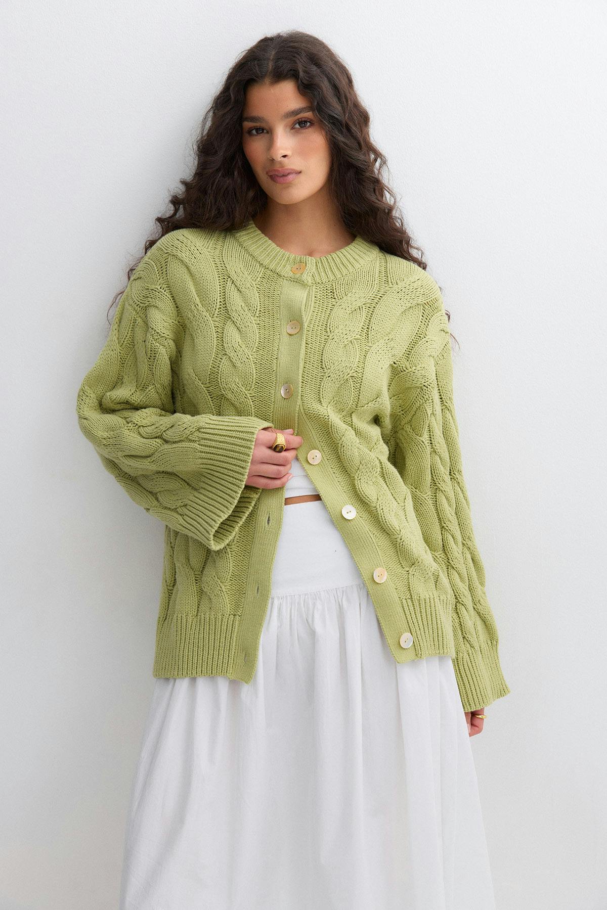 Chunky knitted cable cardigan - Bordeaux foncé