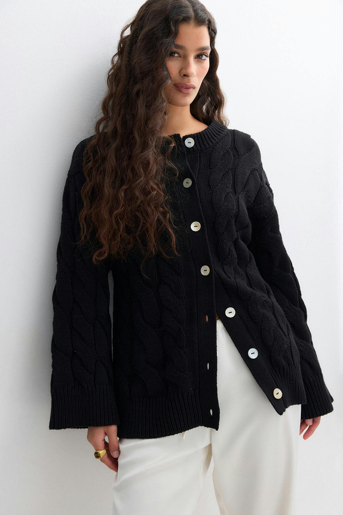 Chunky knitted cable cardigan - Bordeaux foncé