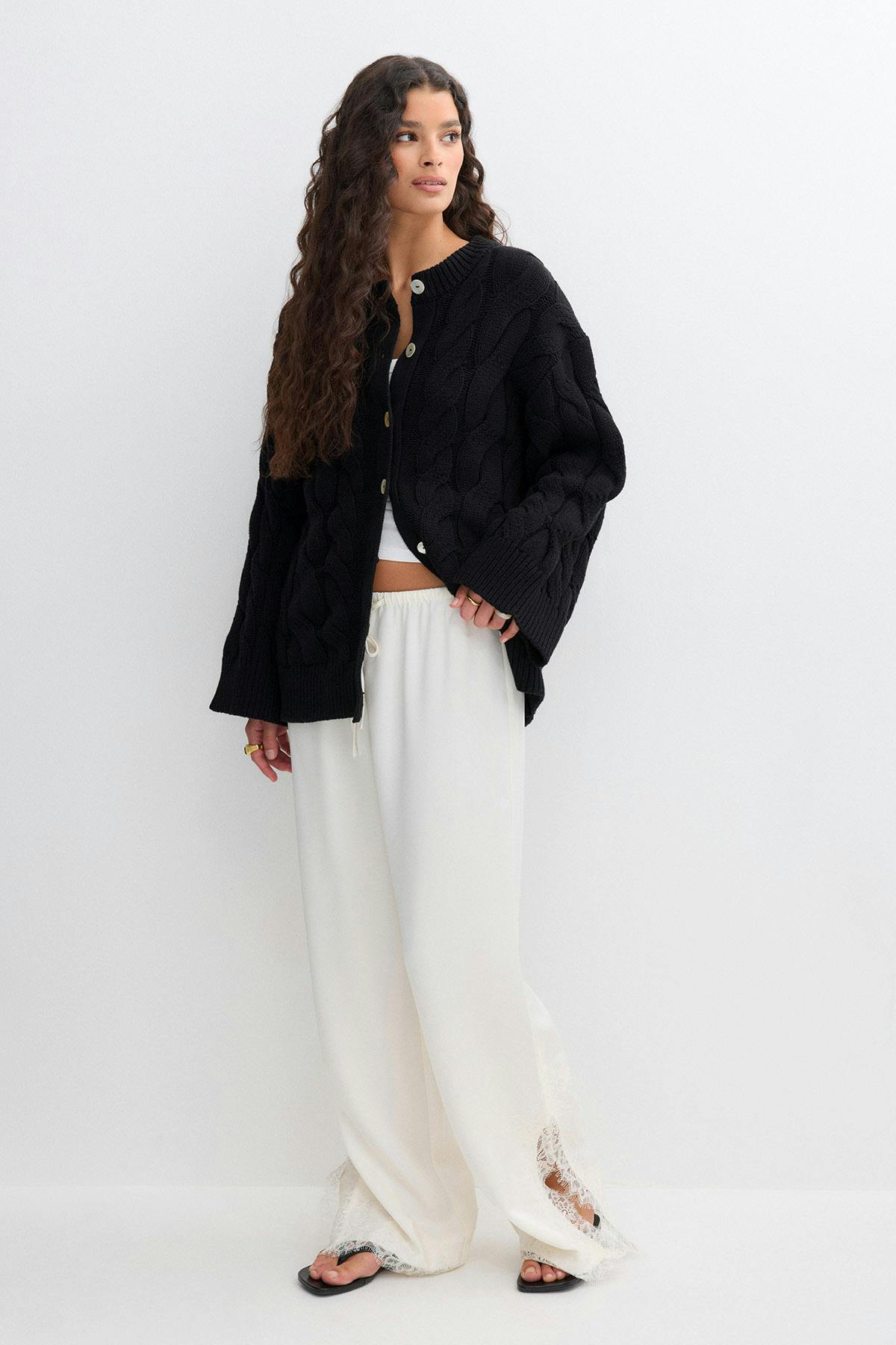 Chunky knitted cable cardigan - Bordeaux foncé