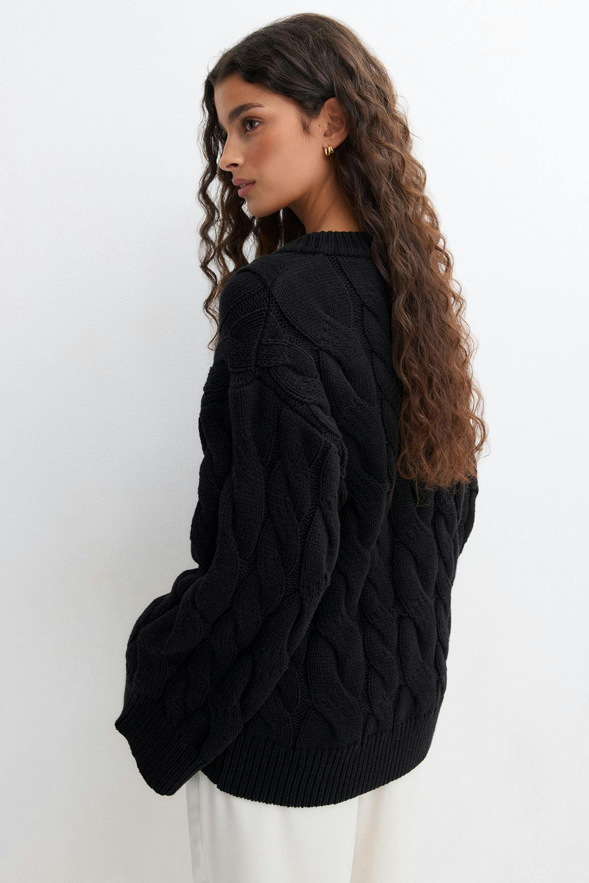 Chunky knitted cable cardigan - Bordeaux foncé