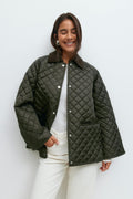Corduroy collar quilted jacket - Vert foncé