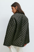 Corduroy collar quilted jacket - Vert foncé