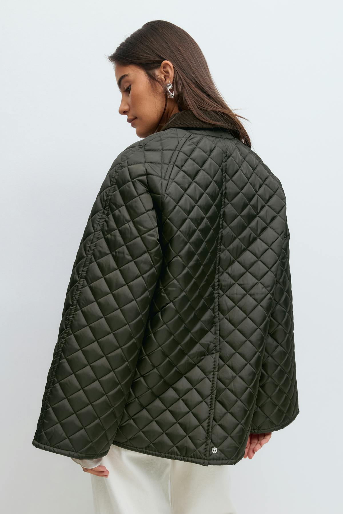 Corduroy collar quilted jacket - Vert foncé
