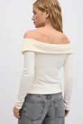 Off shoulder rib top - Egret