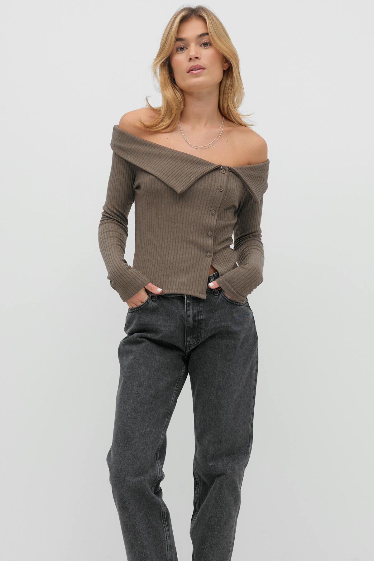 Off shoulder rib top - Falcon