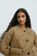 Quilted short jacket - Khaki beige
