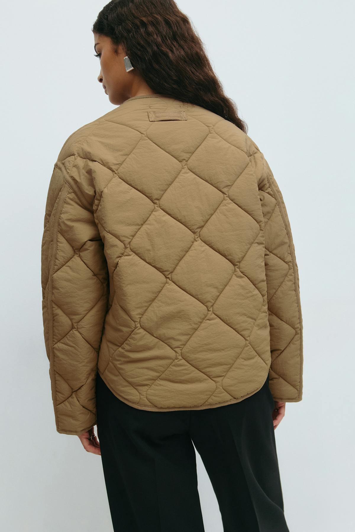Quilted short jacket - Khaki beige