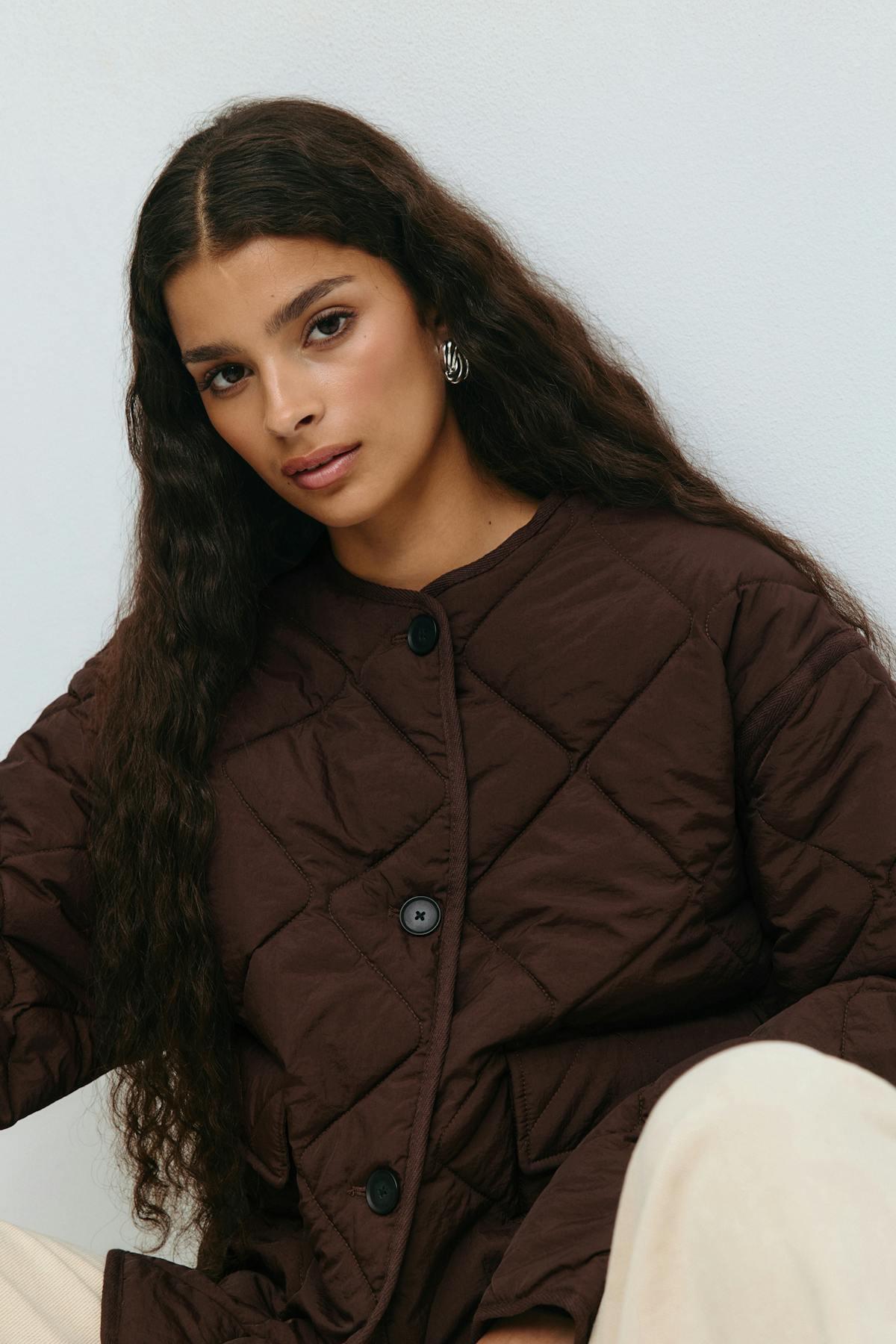 Quilted short jacket - Marron foncé