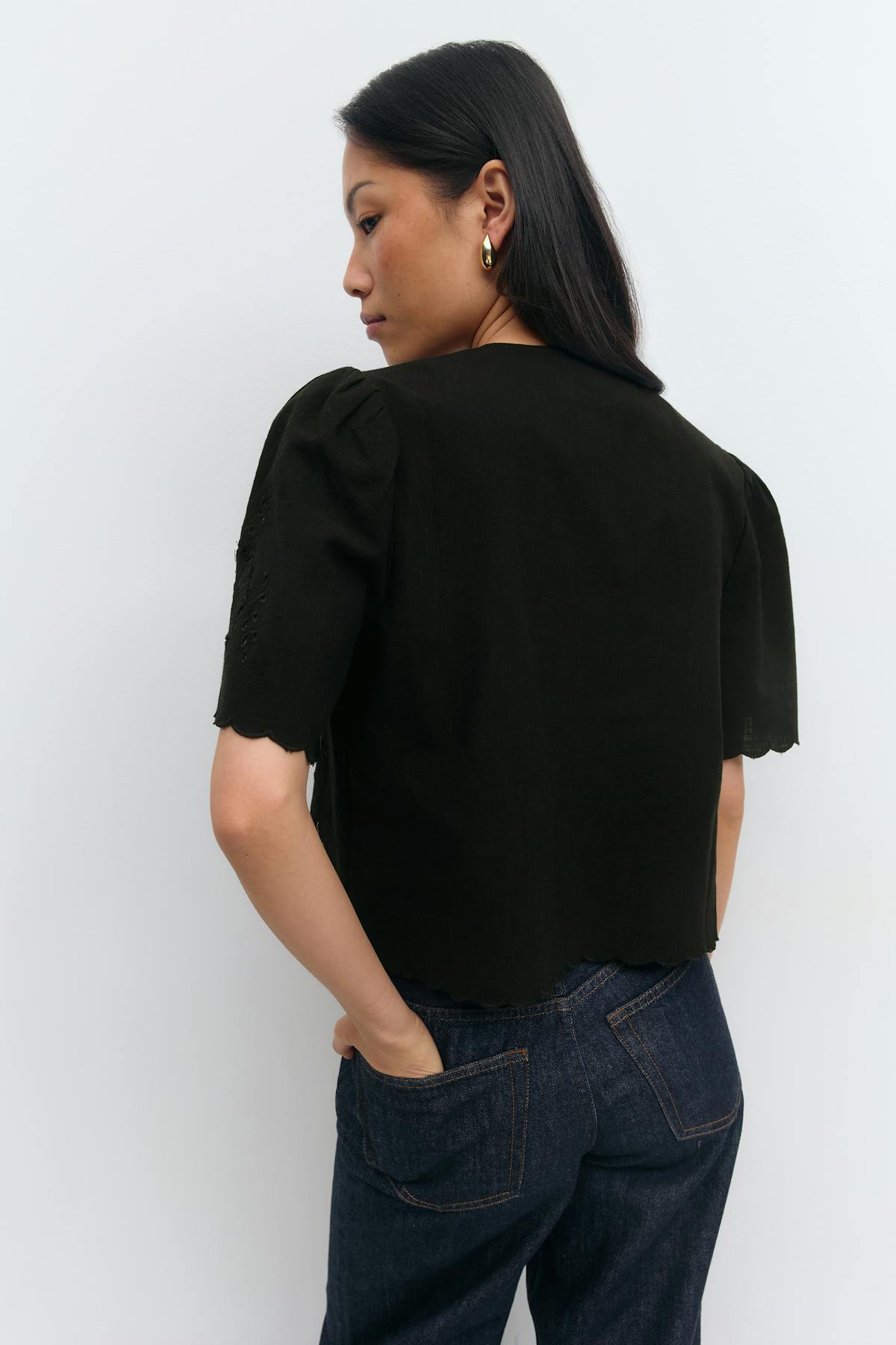 Scallop edge blouse - Noir