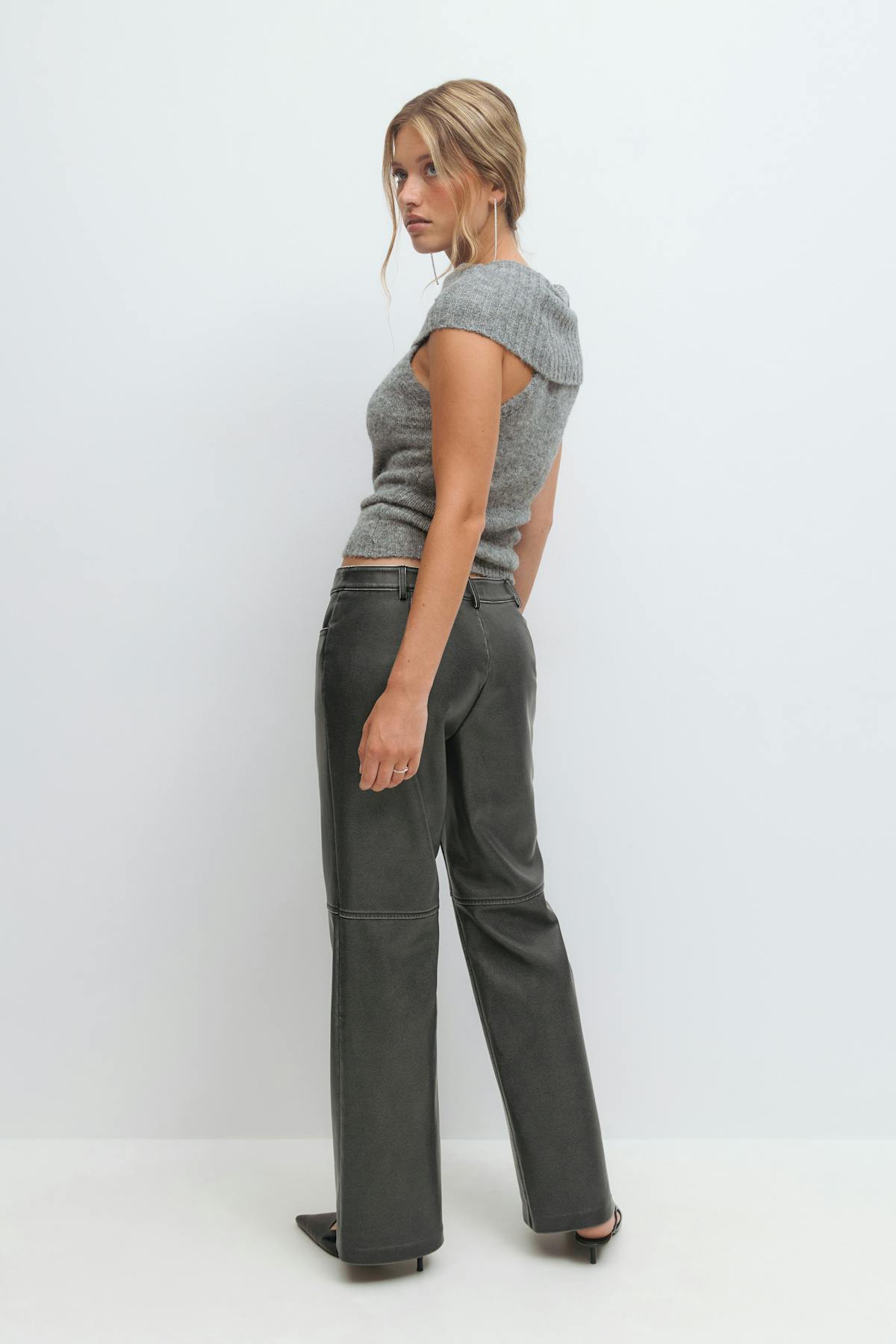 Distressed pu trousers - Offblack