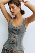 Lacing peplum denim top - Gris clair