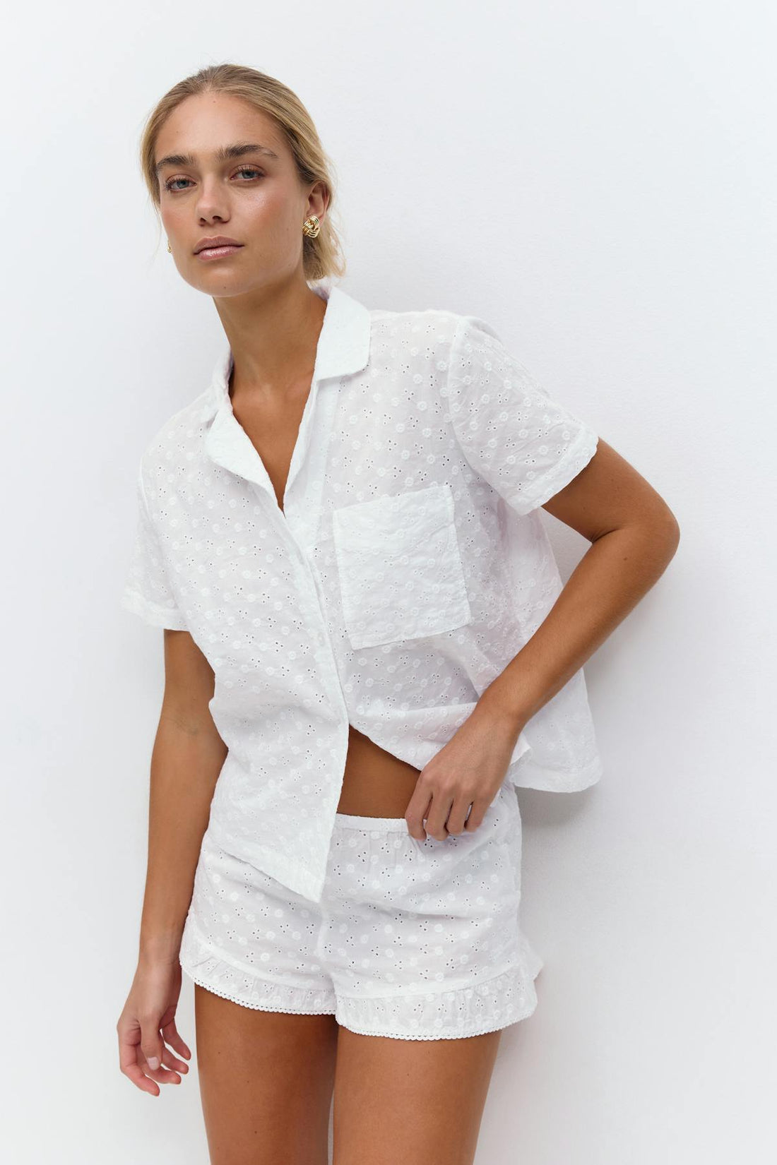 Embroidery anglaise shorts - Blanc
