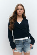 Y wrap cardigan - Bleu marine