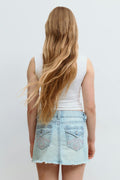 Y embroidery low waist skirt - Mid blue
