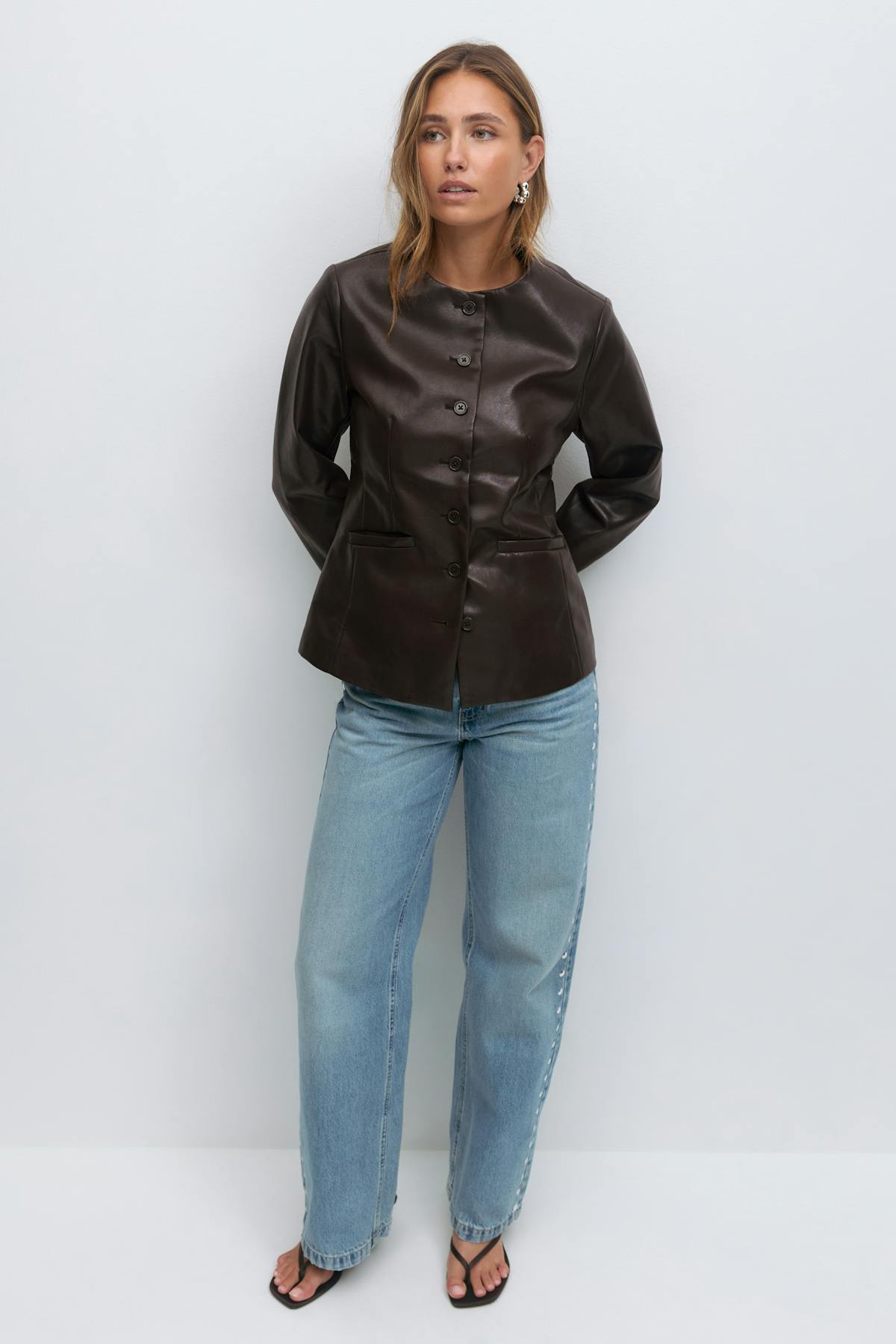 Shaped pu blazer - Marron