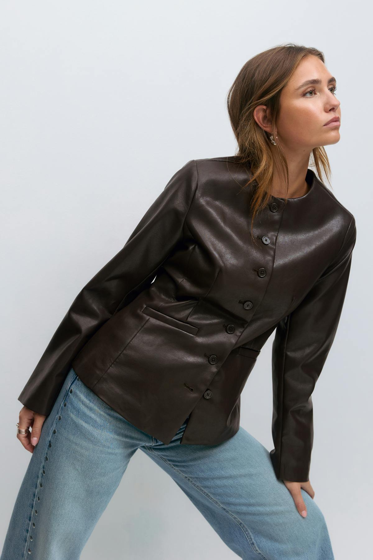 Shaped pu blazer - Noir