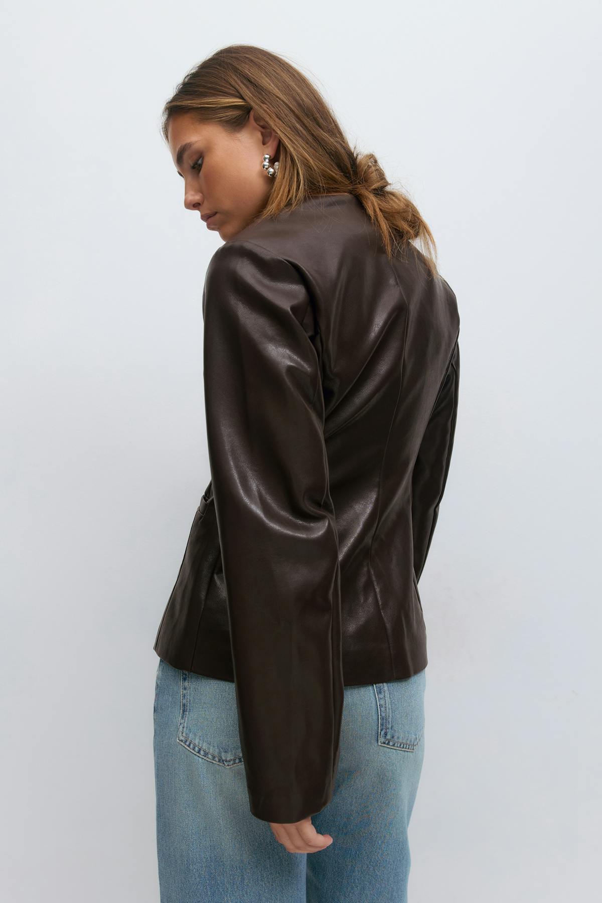 Shaped pu blazer - Marron