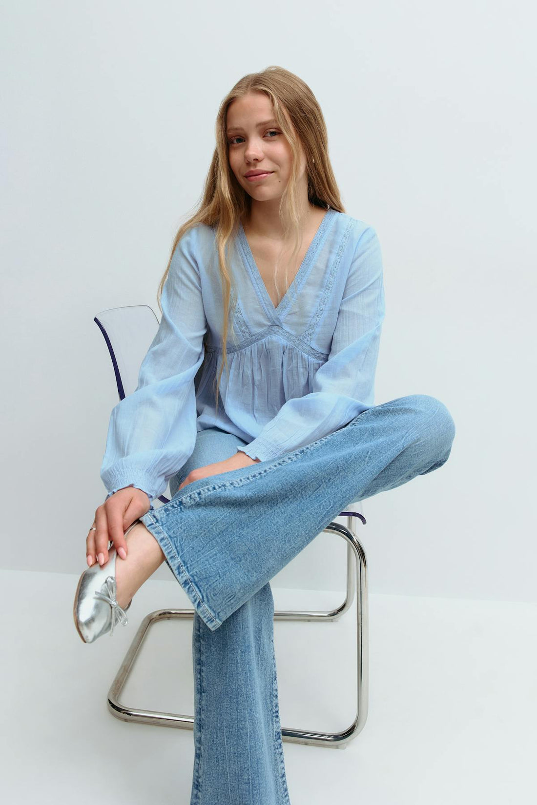 Y lace blouse - Bleu