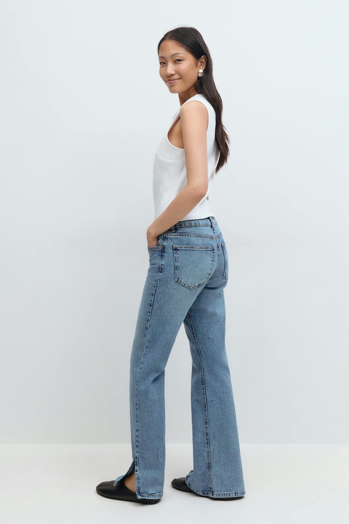 Slit jeans - Mid blue
