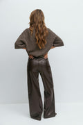 Straight pu trousers - Marron foncé