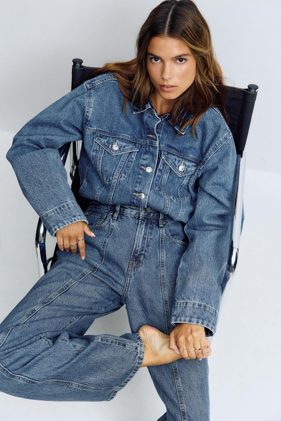 Wide front seam jeans - Scandi blue