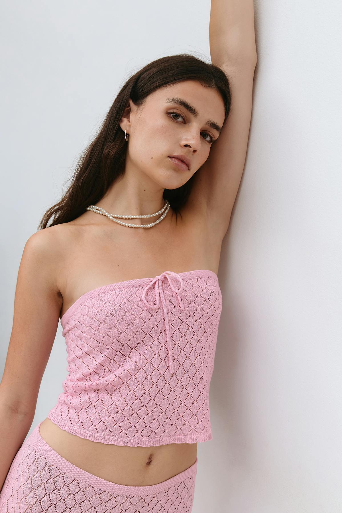 Knitted crochet tube top - Rose