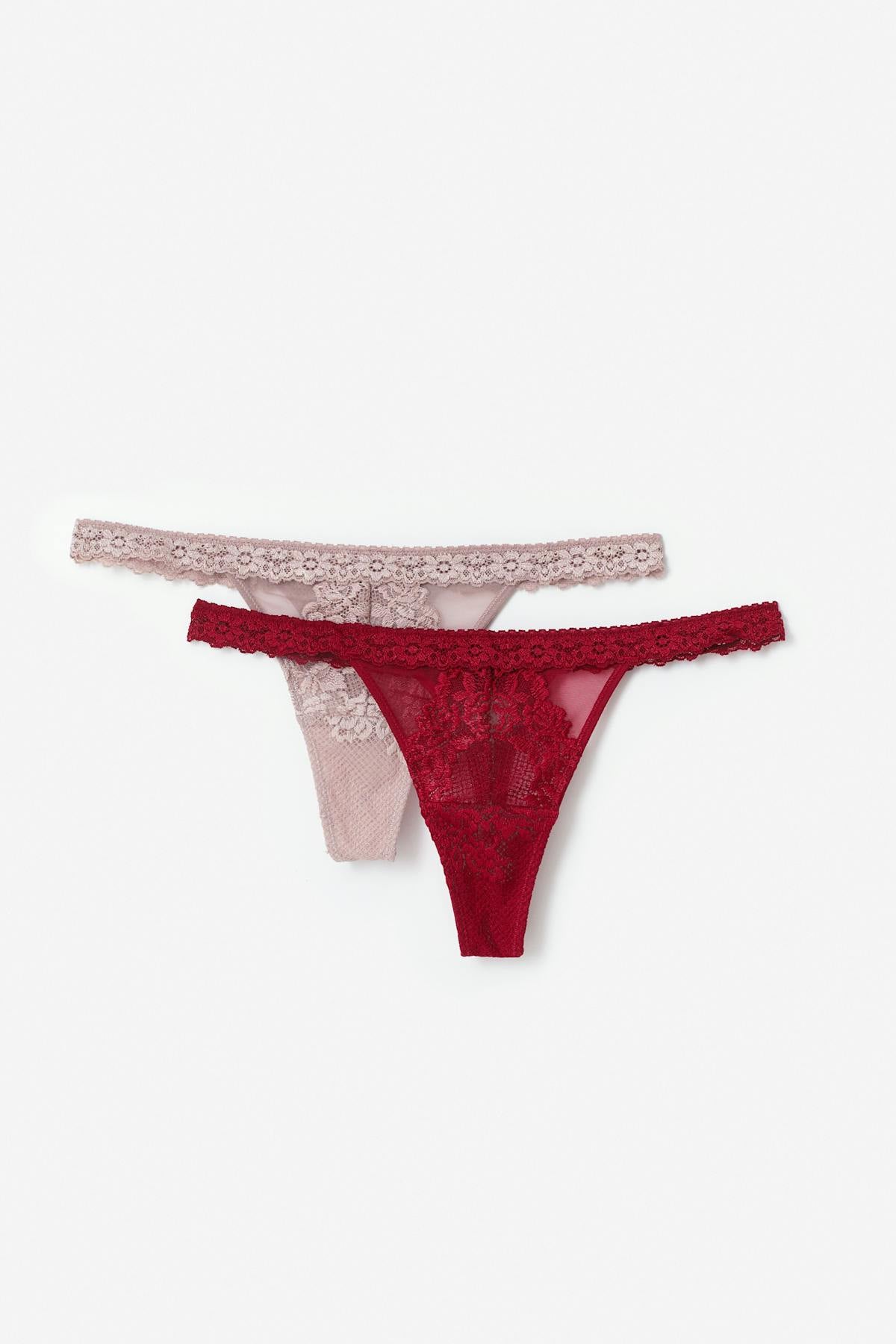 2-pack lace thong - White/multi