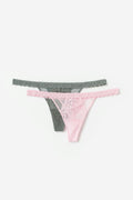 2-pack lace thong - Brown/pink
