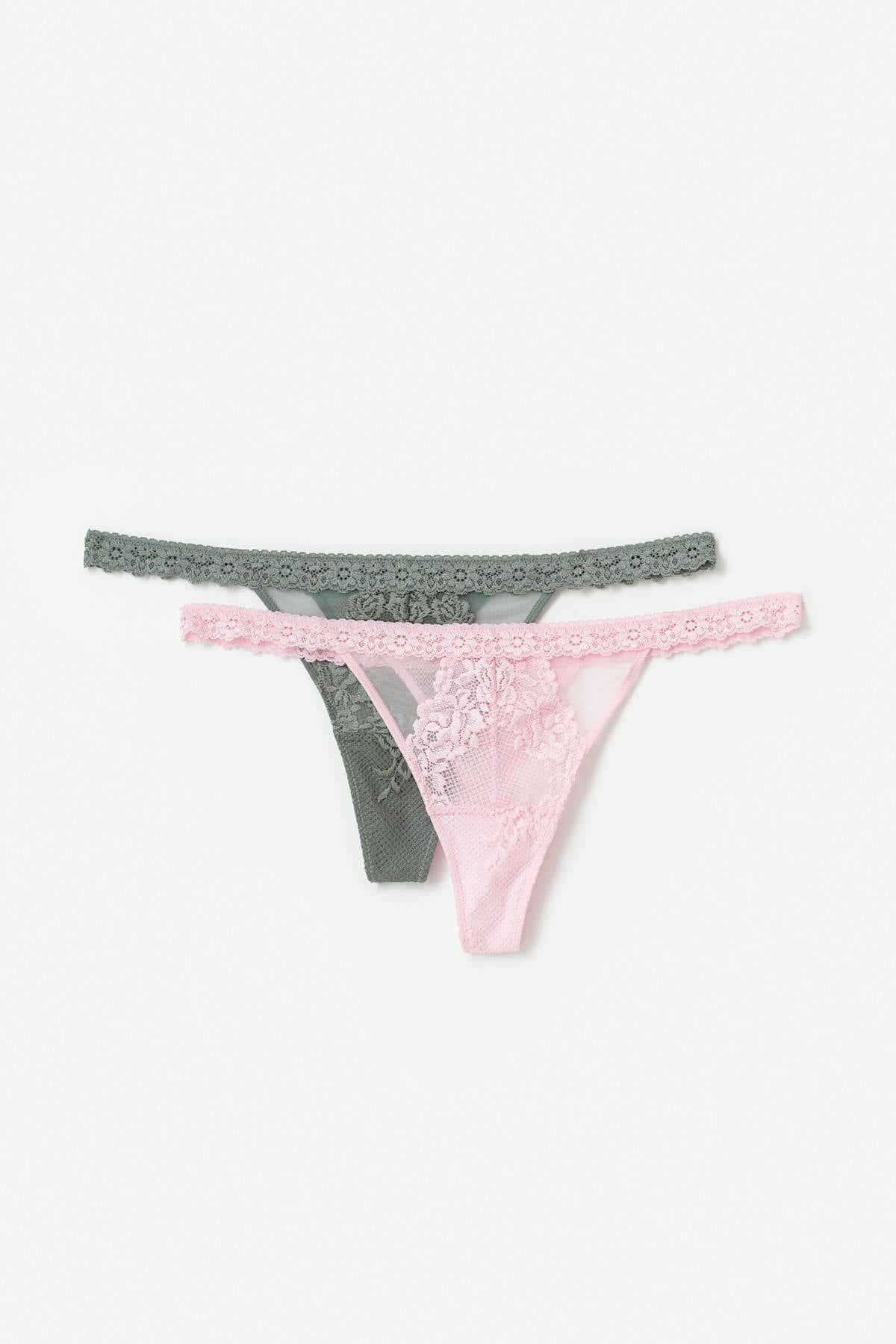2-pack lace thong - Brown/pink