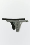 2-pack lace thong - Black/beige
