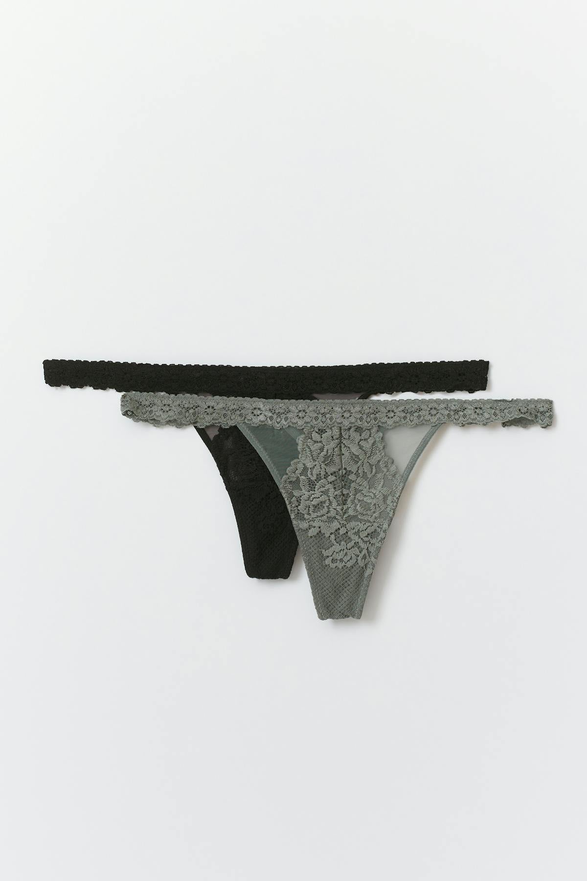 2-pack lace thong - Black/beige
