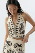 Embroidery top - Beige/black