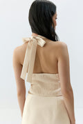 Embroidery top - Beige/black