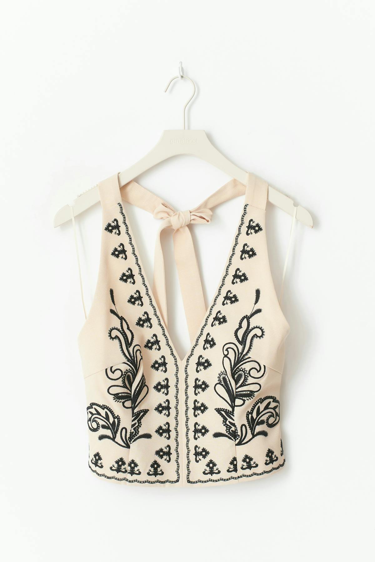 Embroidery top - Beige/black