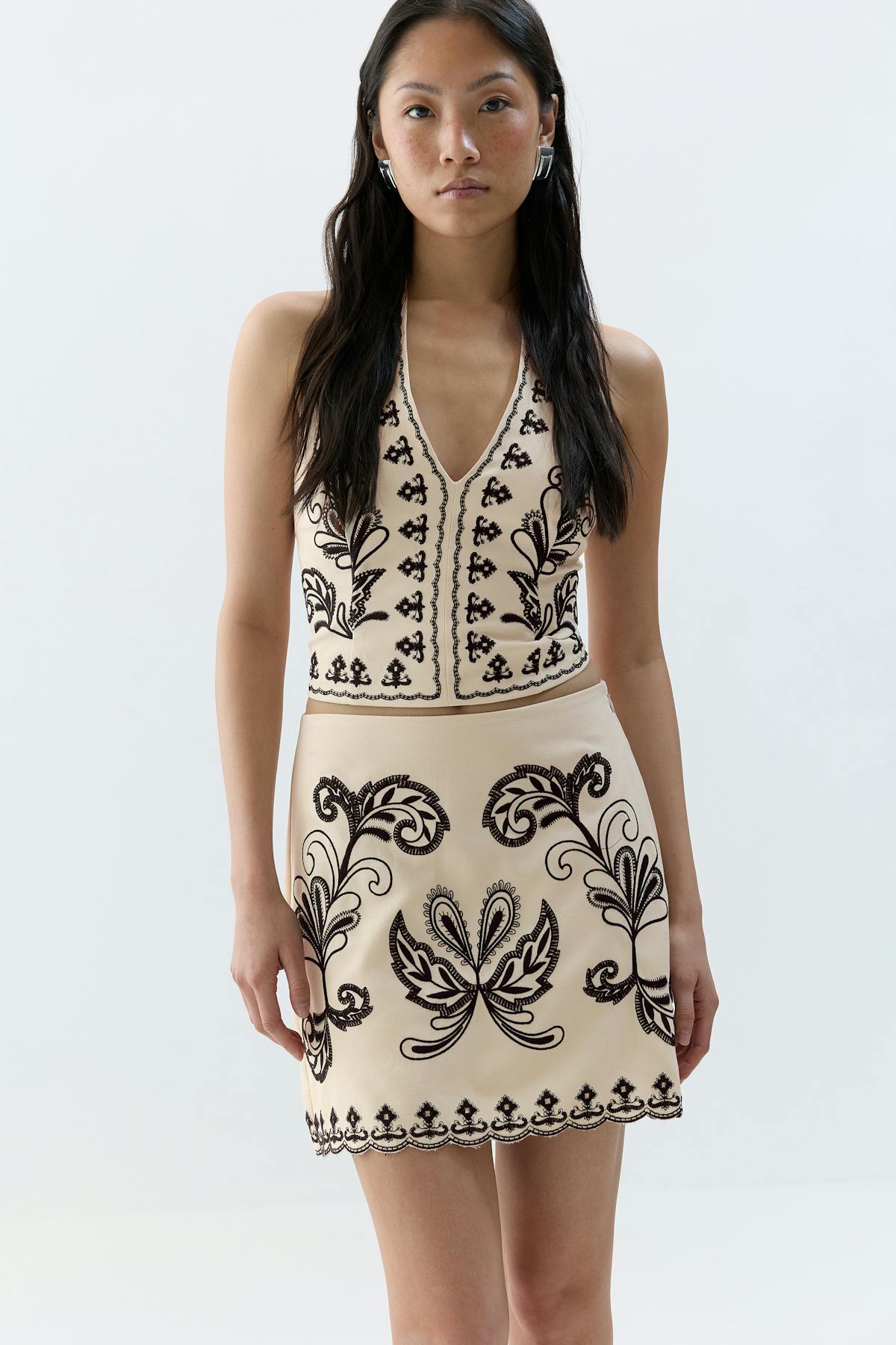 Embroidery skirt - Beige/black