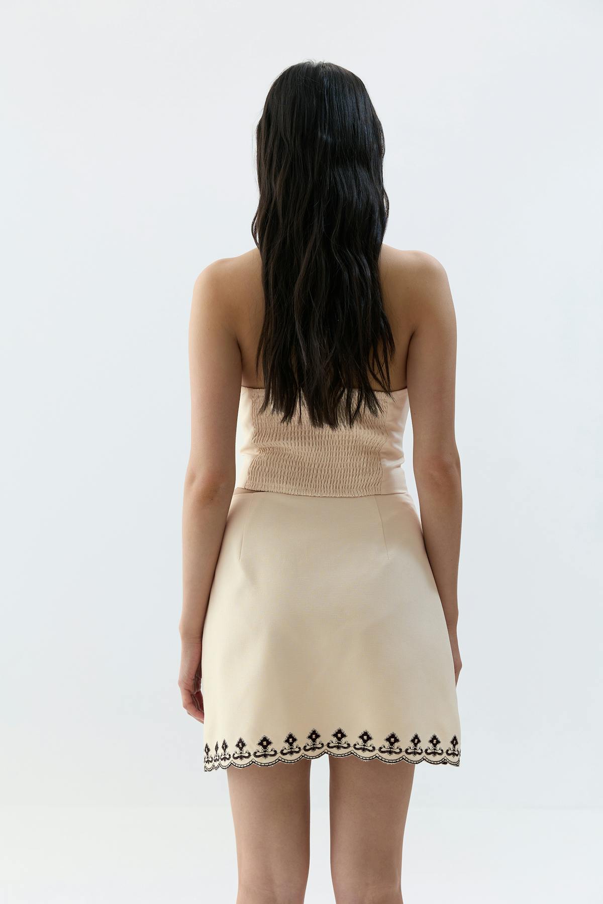 Embroidery skirt - Beige/black