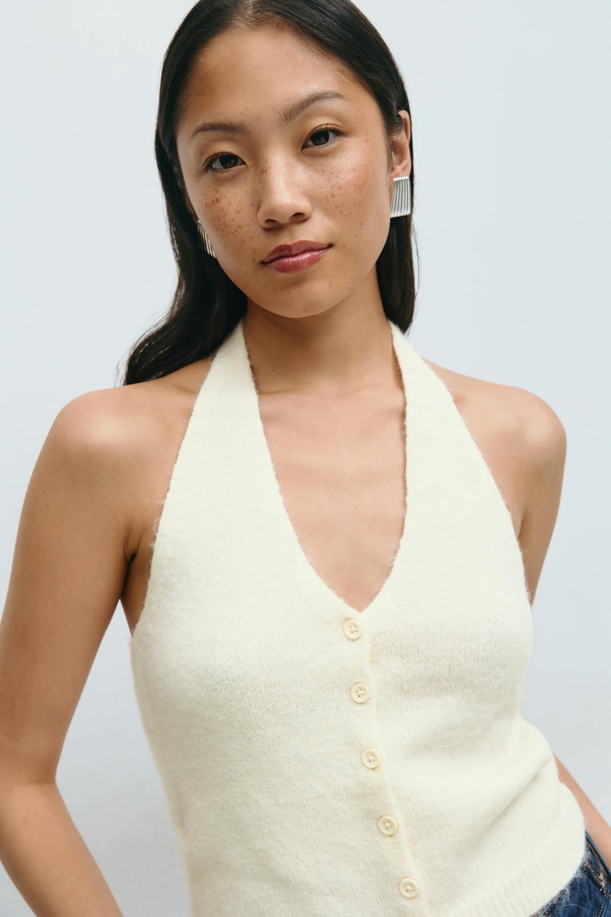 Knitted halterneck vest - Brown melange